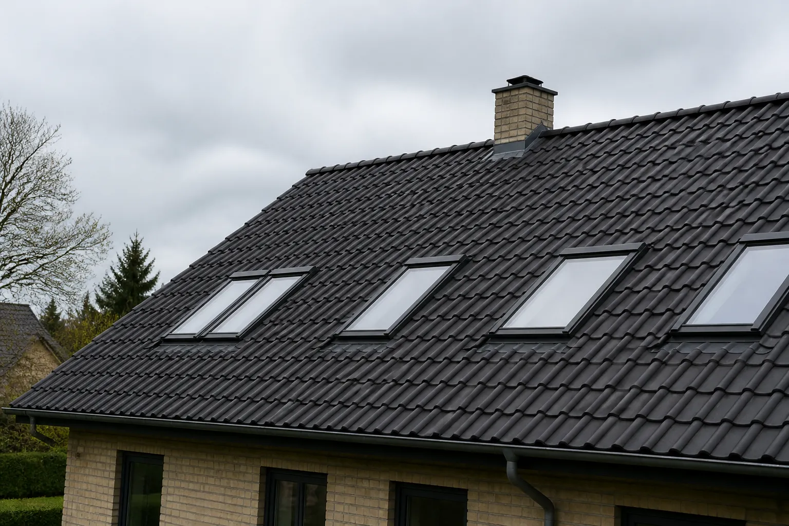 Flere ovenlysvinduer på dansk tagflade