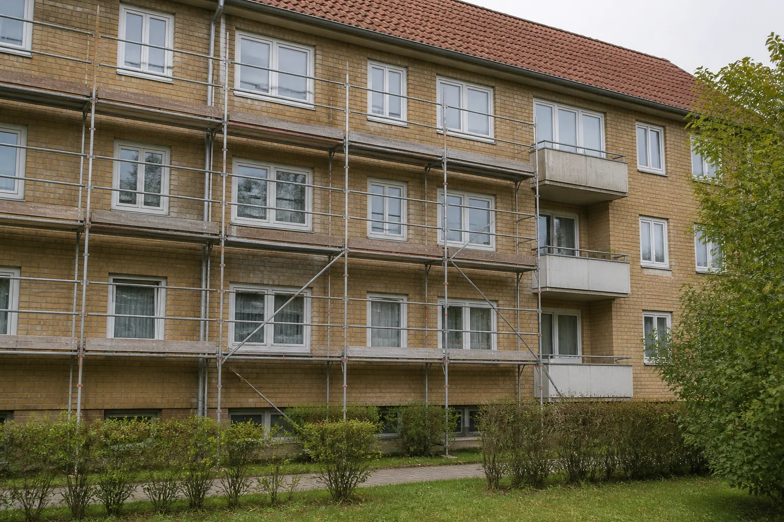 Etageejendom med ens vinduer og stilladsadgang