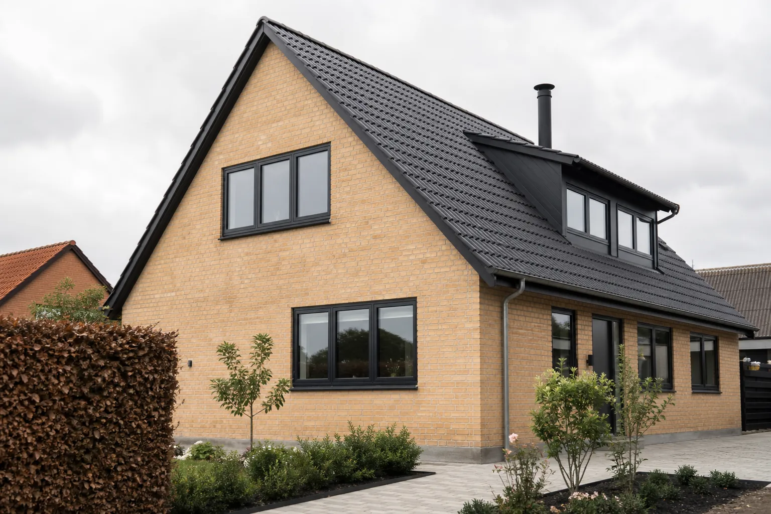 Parcelhus med nye vinduer i facaden