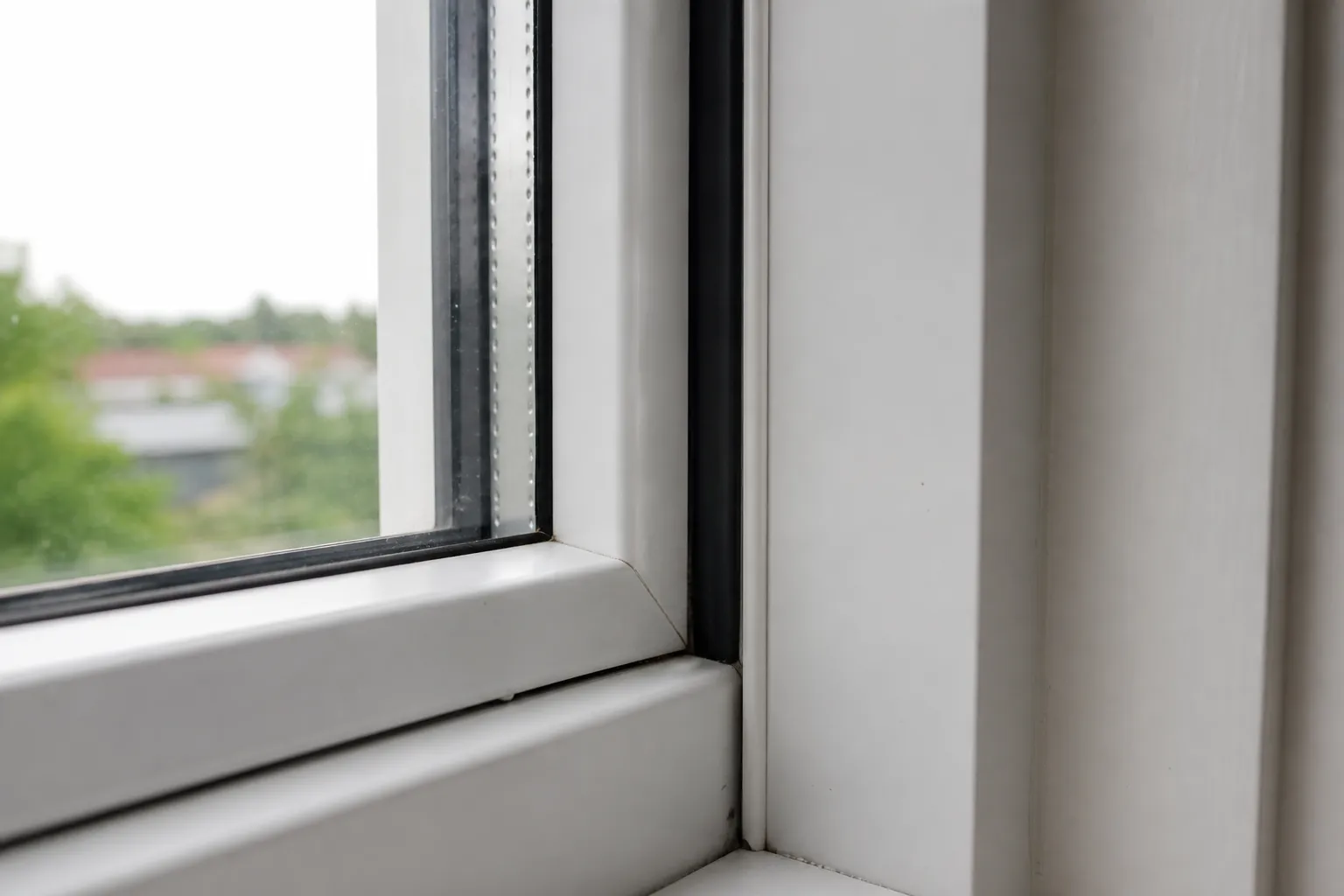 Detalje af hvid plastvinduesprofil