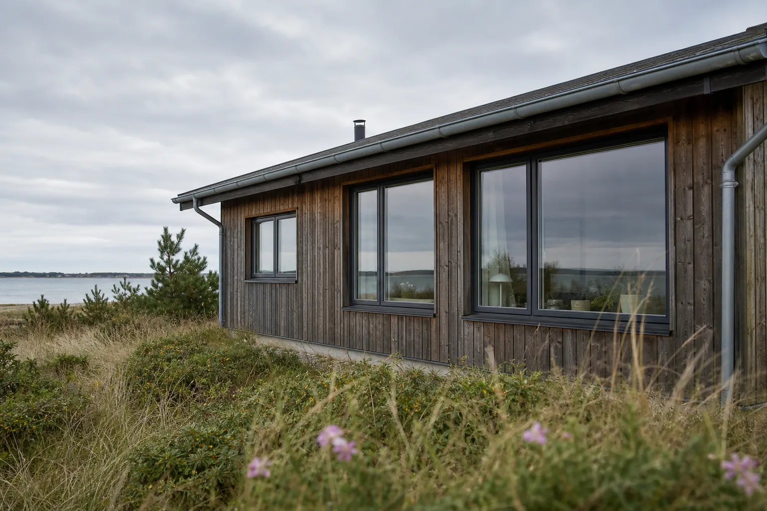 Sommerhus med vedligeholdelseslette vinduer i kystnært miljø
